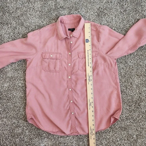 Talbots Button Up Blouse Women's Large Petite Dusty Pink Roll Tab Sleeve Pockets - Picture 8 of 9